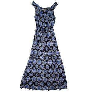 Loft Maxi Sundress Womens L Blue Resort Boho Flowy Feminine Vacation Party